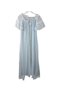 Vintage 60s Circle III New York Lace Hostess Gown Medium Sheer Angelcore Mint